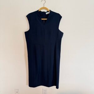 MM Lafleur Navy Blue Sheath Dress Size 16 Sleeveless Career Office V Neck